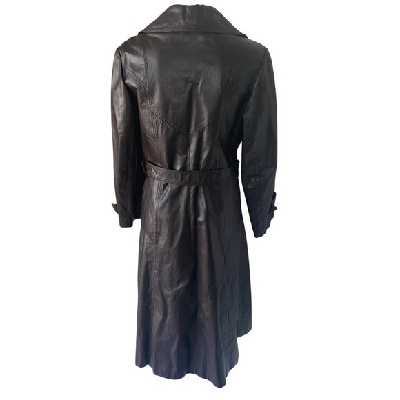 Imperial Vintage Womens Trench Coat Size 10 Brown Glossy Leather Belted - Picture 3 of 13
